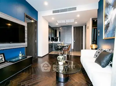 Modern living room with sleek design, open layout, and stylish decor in luxury apartment.