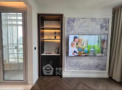 Modern living room with stylish decor and large wall art