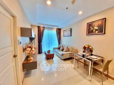 Elegant living room with modern decor and cozy seating area