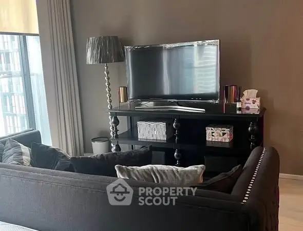 Modern living room with sleek TV stand and stylish decor