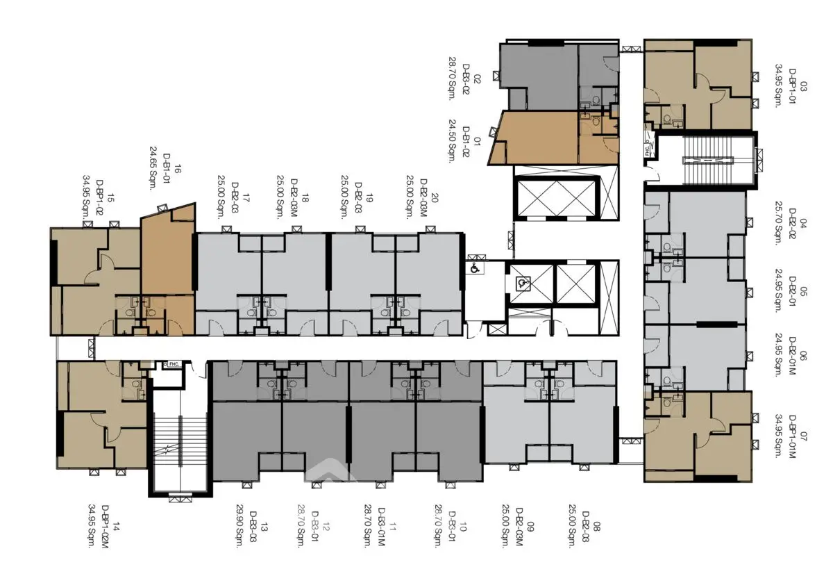 Detailed floor plan layout showcasing apartment units with precise measurements and room configurations.