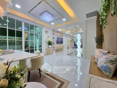 Luxurious modern living room with elegant lighting and stylish decor