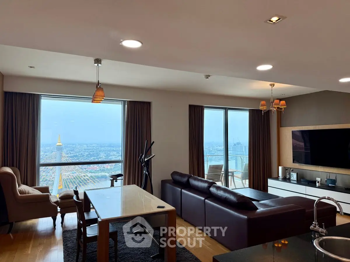 Luxurious living room with stunning city view and modern furnishings