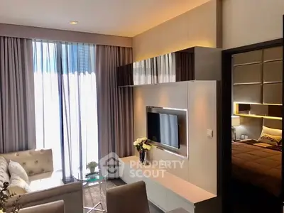 Modern living room with sleek design and natural light