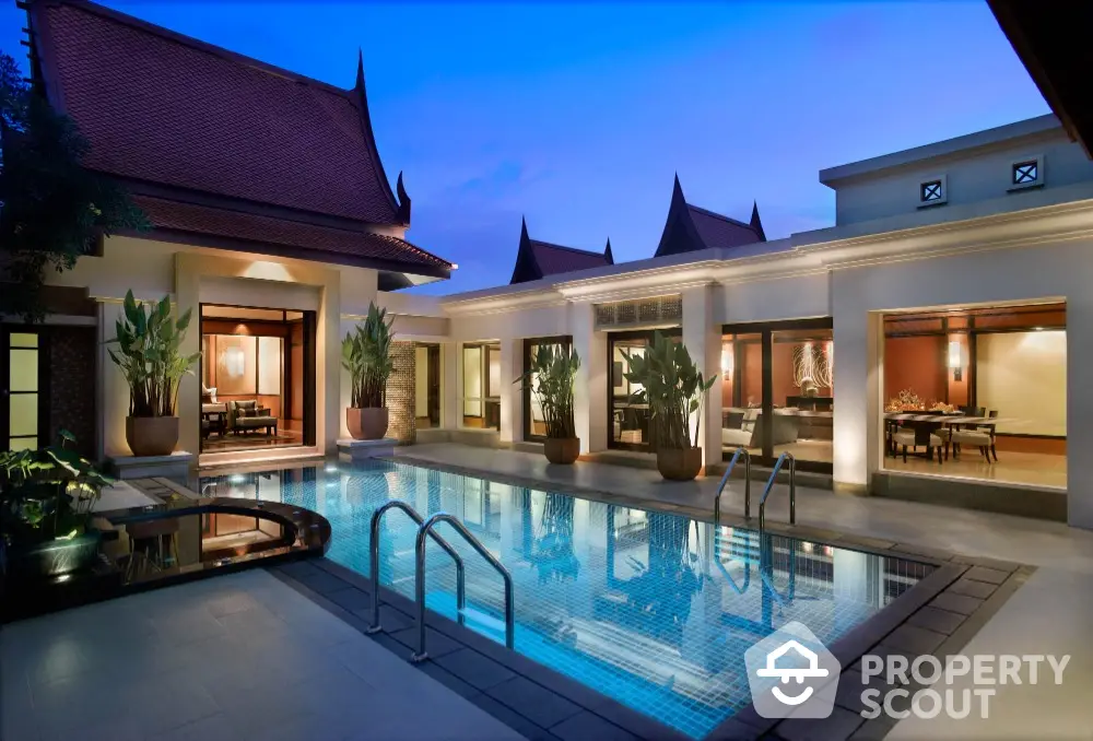 Luxurious villa with private pool and elegant architecture at dusk