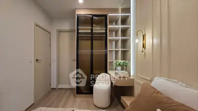 Modern bedroom with stylish decor and built-in storage solutions