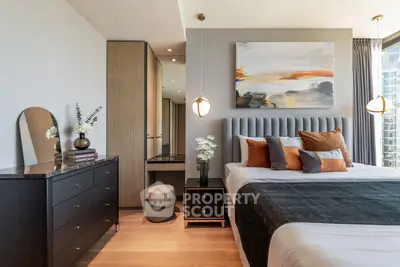 Luxurious modern bedroom with elegant decor and city view