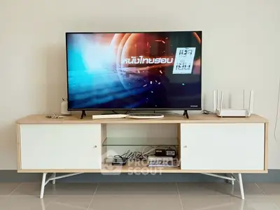 Modern living room with sleek TV unit and contemporary decor