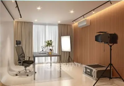 Luxurious modern living room with stylish decor and ambient lighting