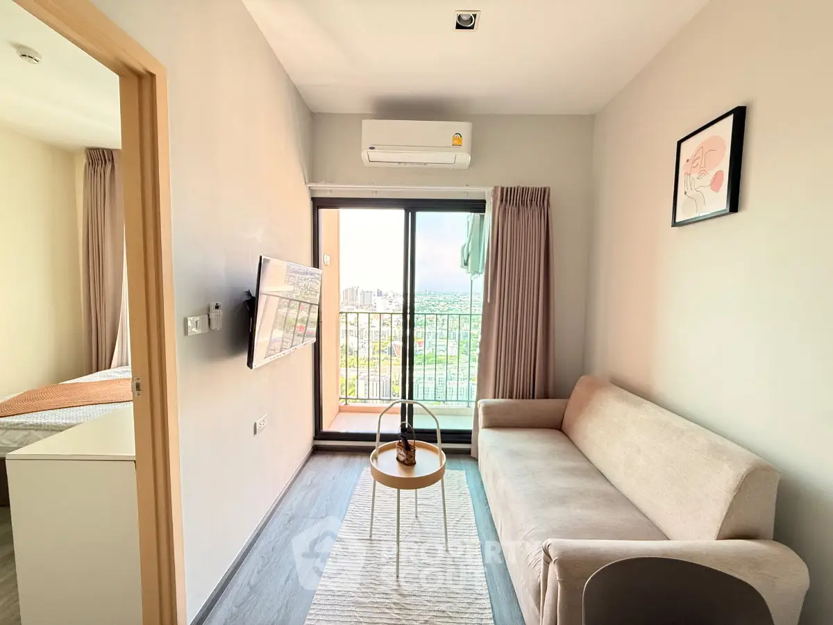 Modern living room with balcony view in stylish apartment