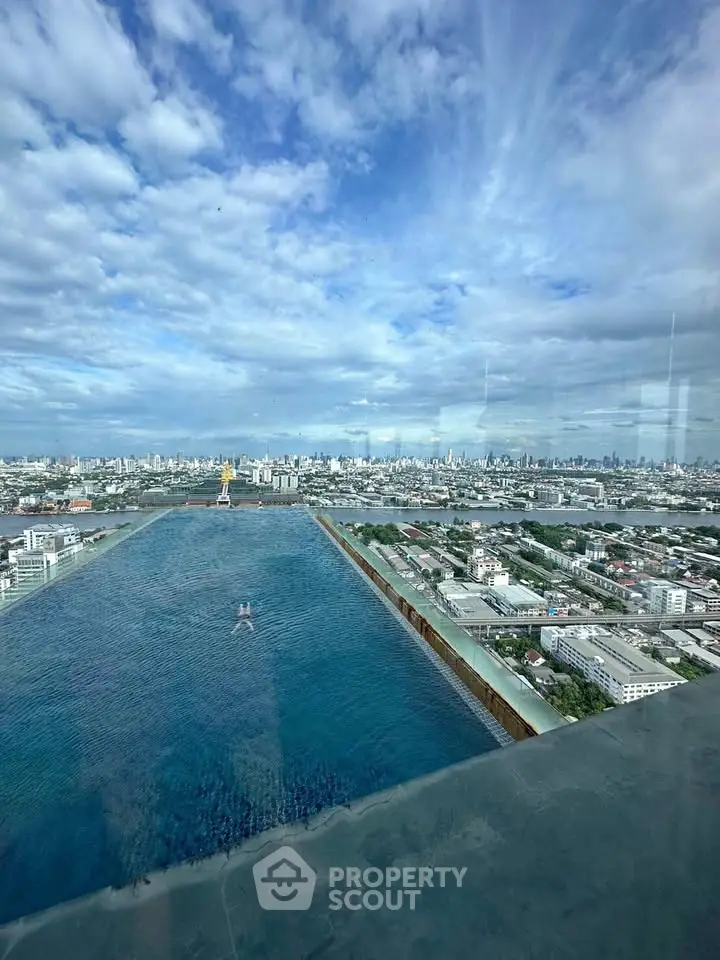 Stunning rooftop infinity pool with panoramic city skyline view, perfect for luxury living.