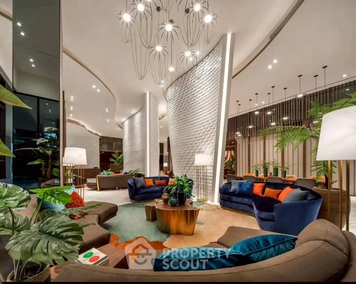 Luxurious modern living room with elegant decor and stylish lighting