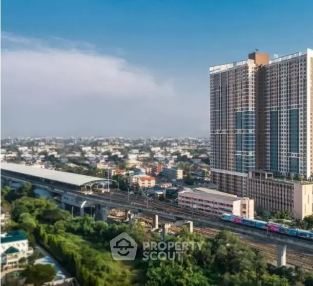 Stunning high-rise building with panoramic city views and nearby transit access.