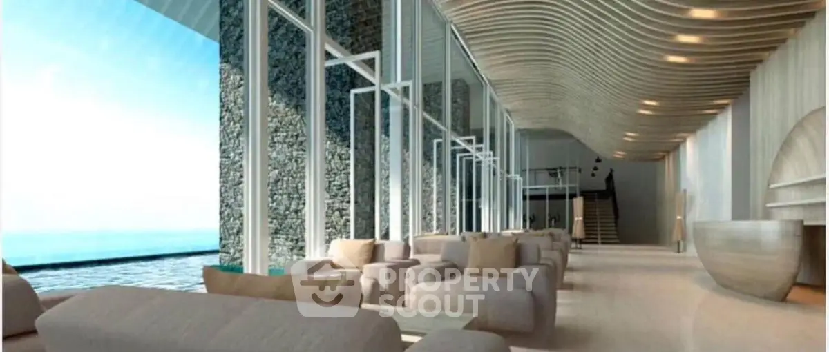 Luxurious modern living room with ocean view and elegant design