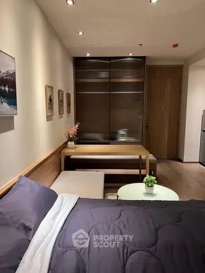 Modern bedroom with stylish decor and cozy ambiance