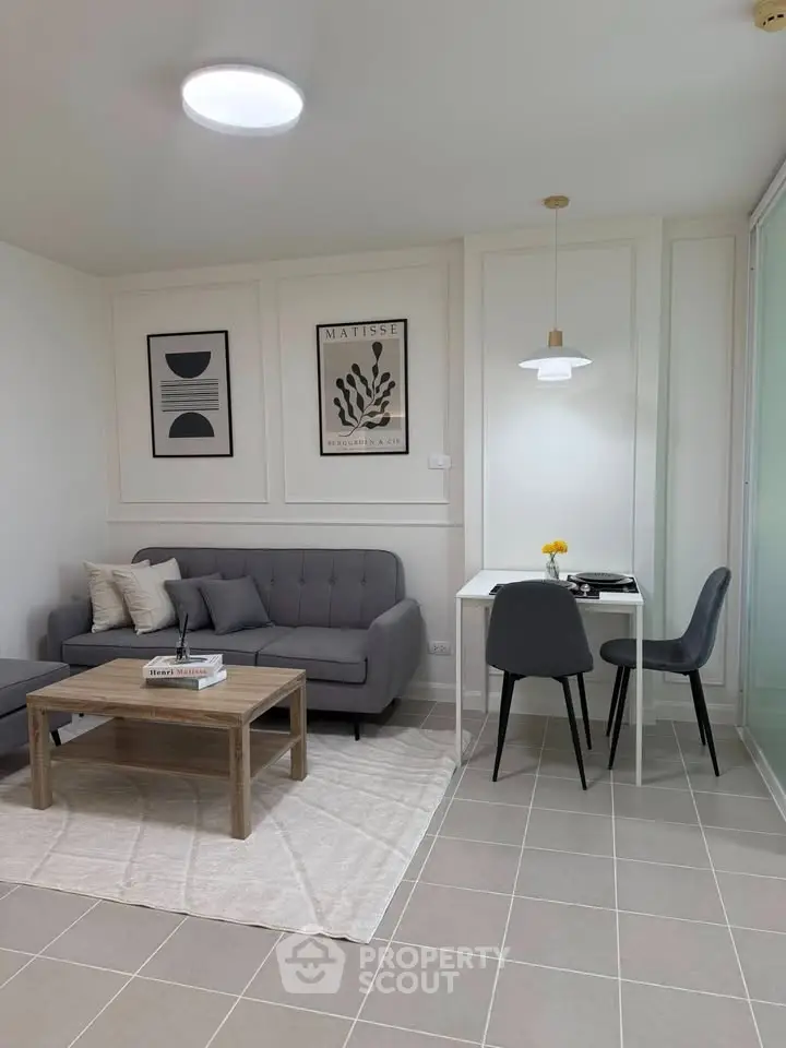 Modern living room with stylish decor and cozy seating area