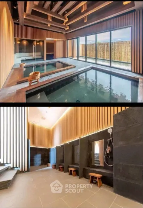 Luxurious indoor pool and spa area with modern design and natural light