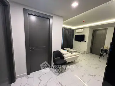 Modern living room with sleek design and marble flooring