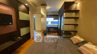 Cozy bedroom with modern design and built-in storage solutions