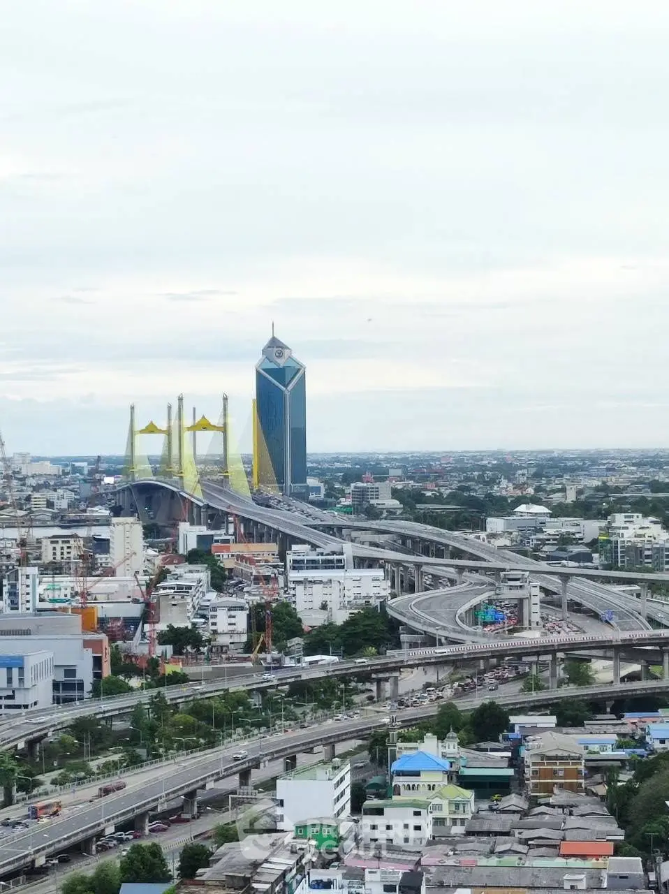 Stunning cityscape view featuring iconic bridge and modern skyline
