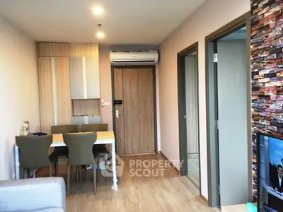 Modern apartment interior with dining area and air conditioning