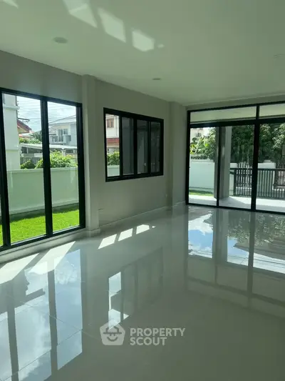 Spacious modern living room with large windows and garden view