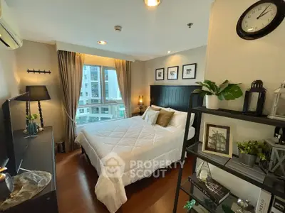 Cozy and stylish bedroom with modern decor and large window view