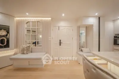 Luxurious modern living room with elegant decor and ambient lighting