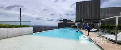 Luxurious rooftop infinity pool with stunning cityscape view