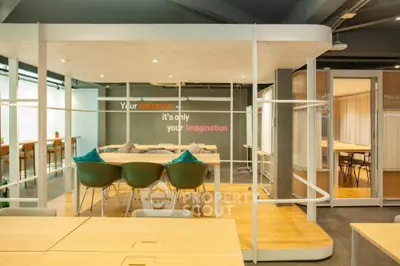 Modern coworking space with stylish furniture and creative design elements