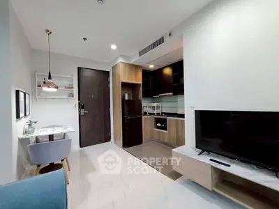 Modern apartment interior with open kitchen and stylish living area