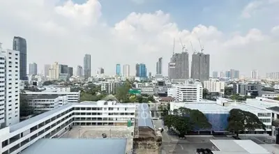 Stunning cityscape view showcasing modern skyscrapers and urban architecture under a clear sky.