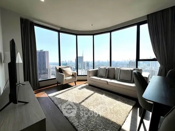 Luxurious living room with panoramic city view and modern furnishings