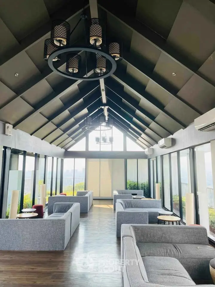 Luxurious rooftop lounge with panoramic city views and modern seating.