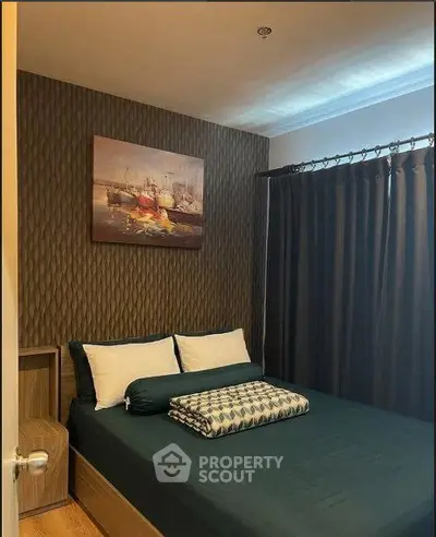 Cozy bedroom with modern decor and textured accent wall