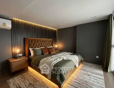 Luxurious bedroom with ambient lighting and modern decor