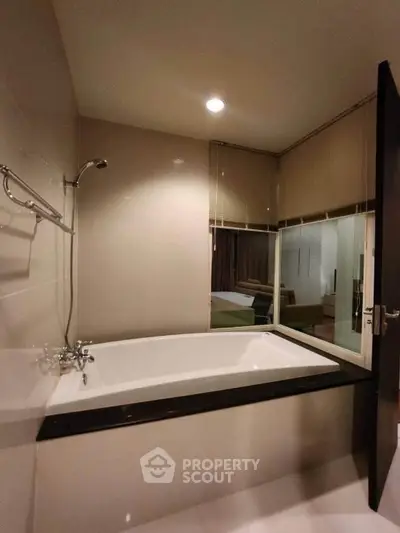 Luxurious bathroom with modern bathtub and sleek design