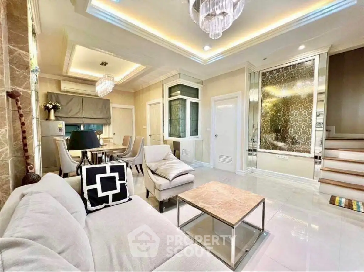 Luxurious modern living room with elegant decor and stylish lighting