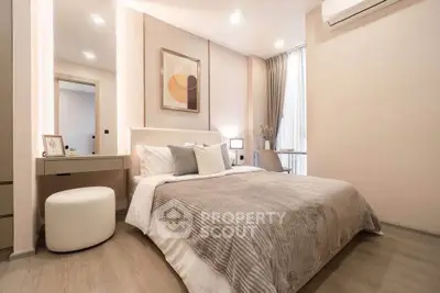 Elegant modern bedroom with stylish decor and natural light