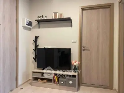 Modern living room with sleek TV stand and minimalist decor