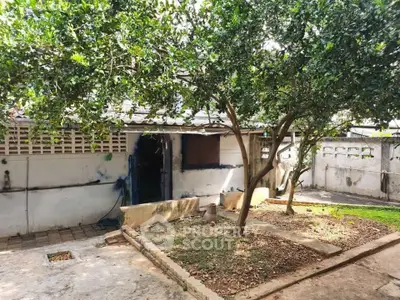 Charming backyard with lush greenery and mature trees, perfect for outdoor relaxation and gardening.