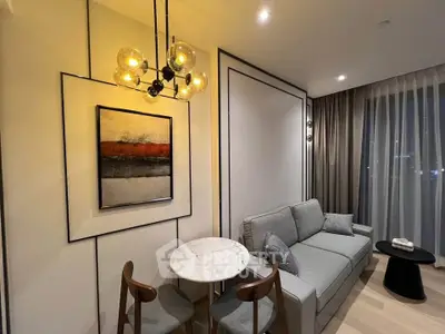 Modern living room with stylish decor and cozy seating area