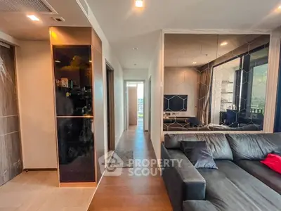 Modern living room with sleek design and spacious layout