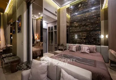 Luxurious modern bedroom with elegant decor and plush furnishings