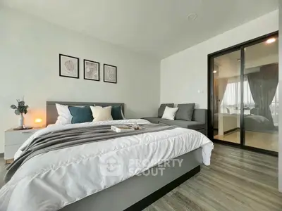 Modern bedroom with stylish decor and cozy ambiance