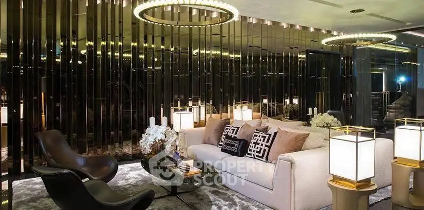 Luxurious modern living room with elegant lighting and stylish decor