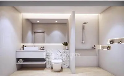 Luxurious modern bathroom with elegant marble accents and ambient lighting