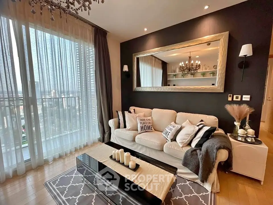Stylish living room with elegant decor and large window view