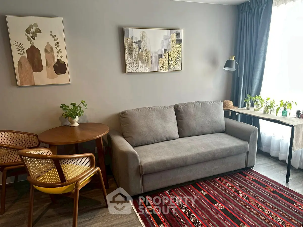Cozy living room with modern decor and natural light