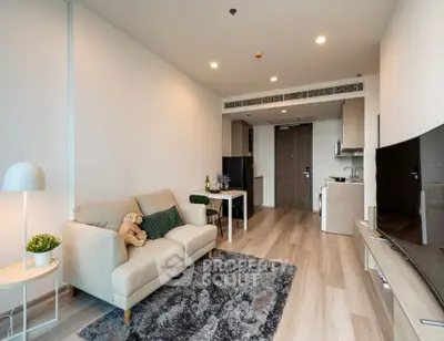 Modern living room with cozy sofa and stylish decor in a contemporary apartment